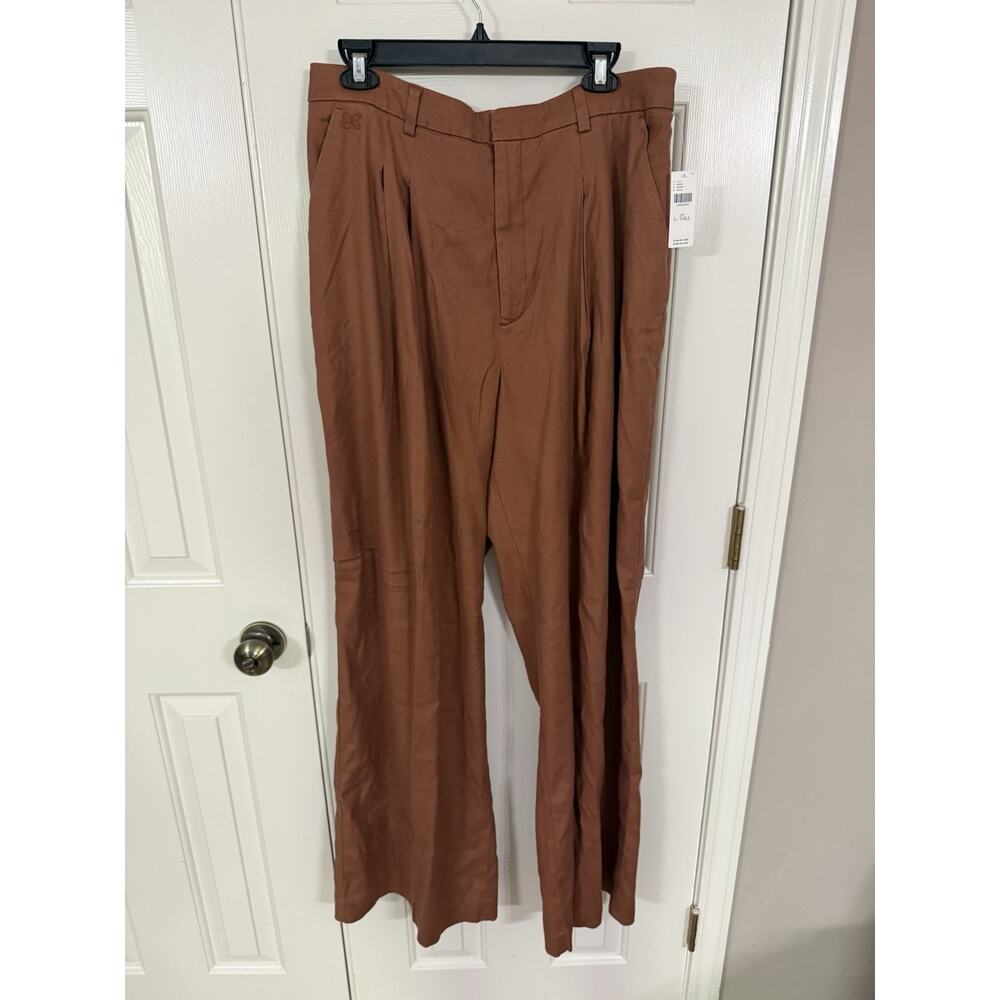 Anthropologie Maeve The Avery Linen Stretch Pleated Wide Leg Trousers L Tall New - Picture 2 of 5